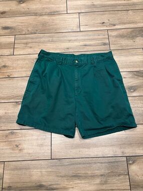 Vintage Nautica Mens 36 Forest Green Pleated Chino Shorts Cotton Preppy 7 inseam